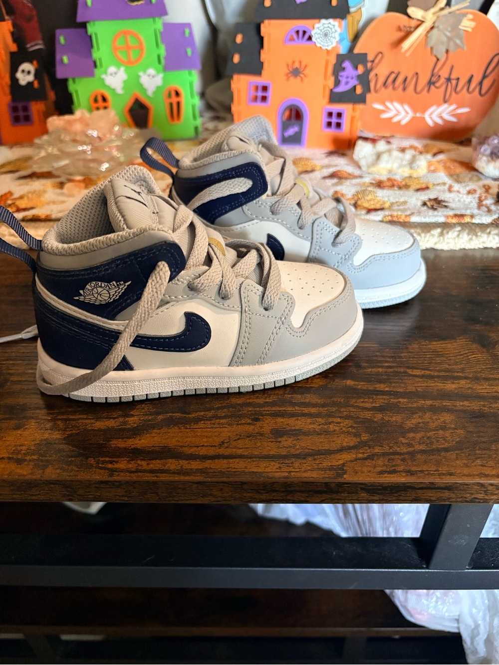Nike Kids High-Top Sneakers in Gray and Navy